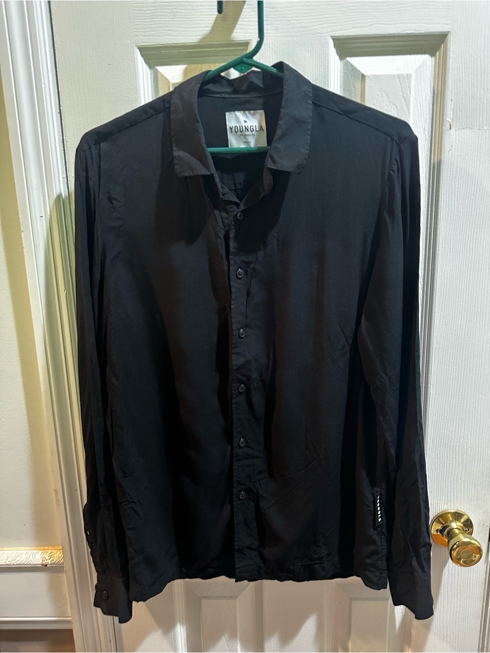 YoungLA Black Long Sleeve Button Up Shirt Viscose #804 Small